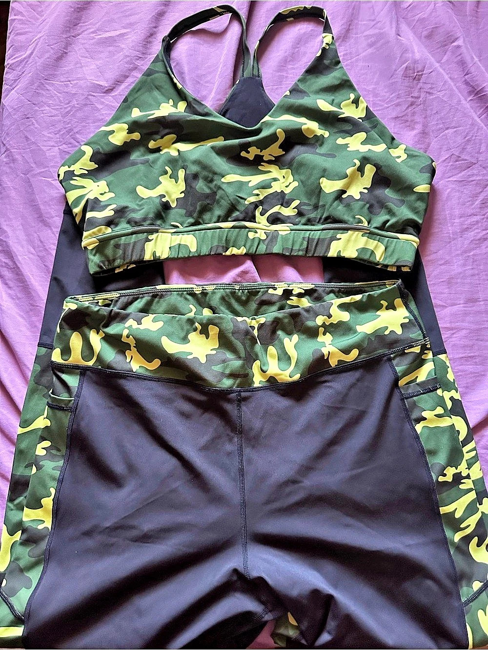 Camo Athletic workout set in Black & Green